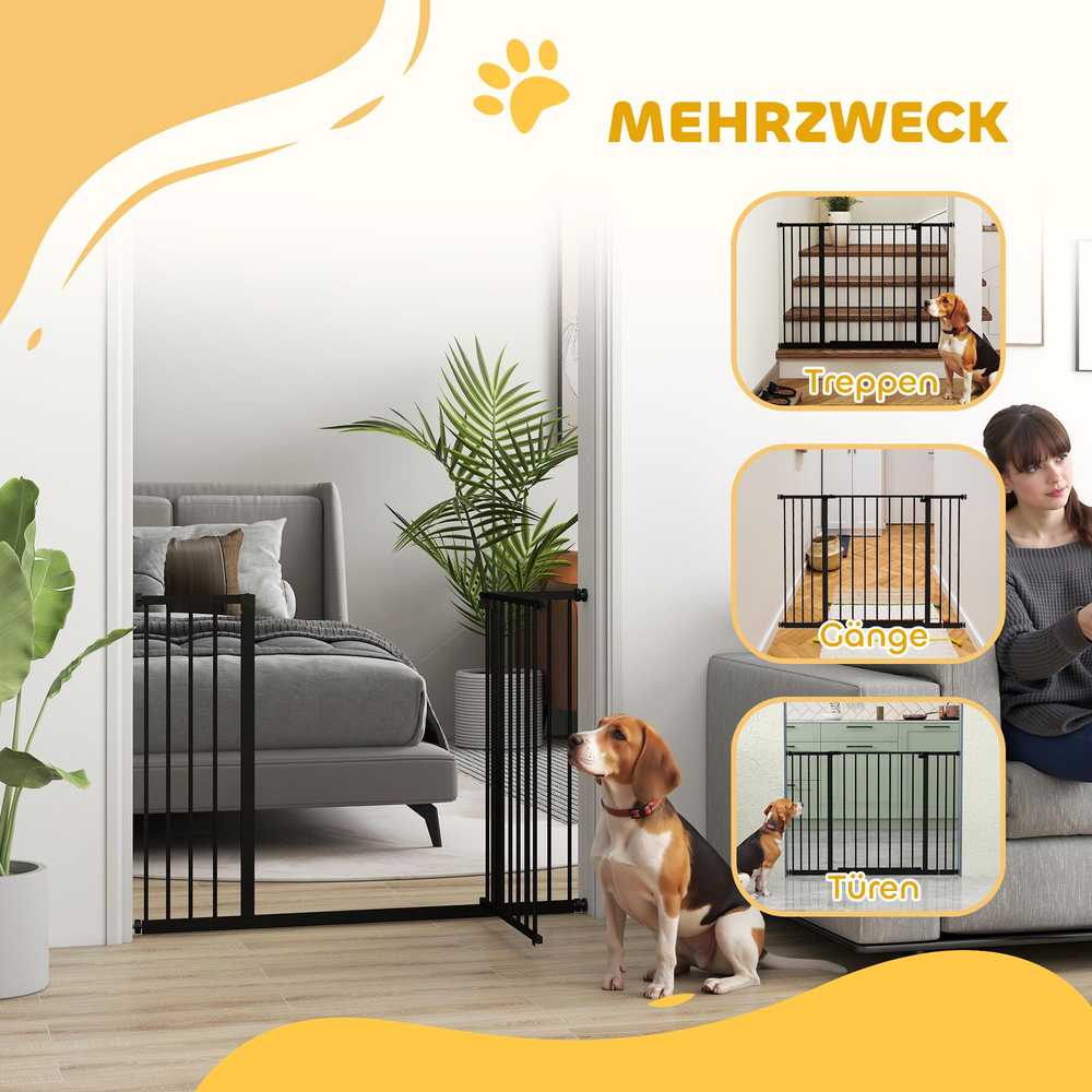 "PawHut" durų apsaugos grotelės laiptų apsaugos grotelės be gręžimo šunų barjerinės grotelės naminių gyvūnėlių šunų grotelių spaustuko tvirtinimas plienas juodas 76-107x76cm
