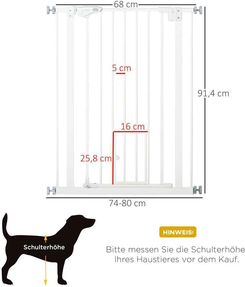 PawHut apsauginiai varteliai šunims ir kūdikiams, nereikia gręžti, automatinis uždarymas, 74-80 cm, apsauga laiptams