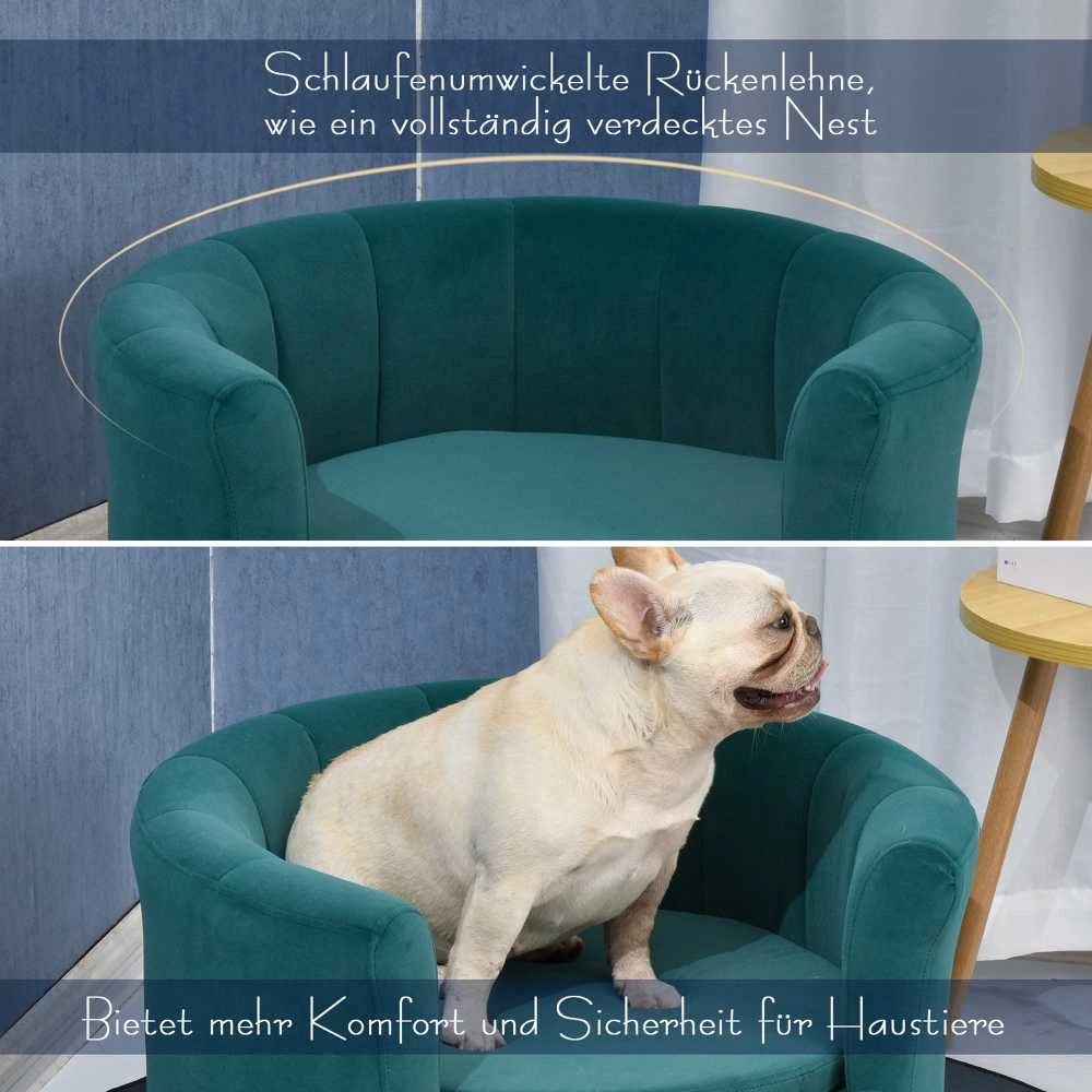 PawHut šunų guolis – elegantiška šunų sofa su minkštu užvalkalu ir medinėmis kojelėmis, 65x64x37 cm
