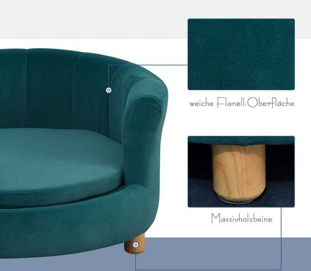 PawHut šunų guolis – elegantiška šunų sofa su minkštu užvalkalu ir medinėmis kojelėmis, 65x64x37 cm