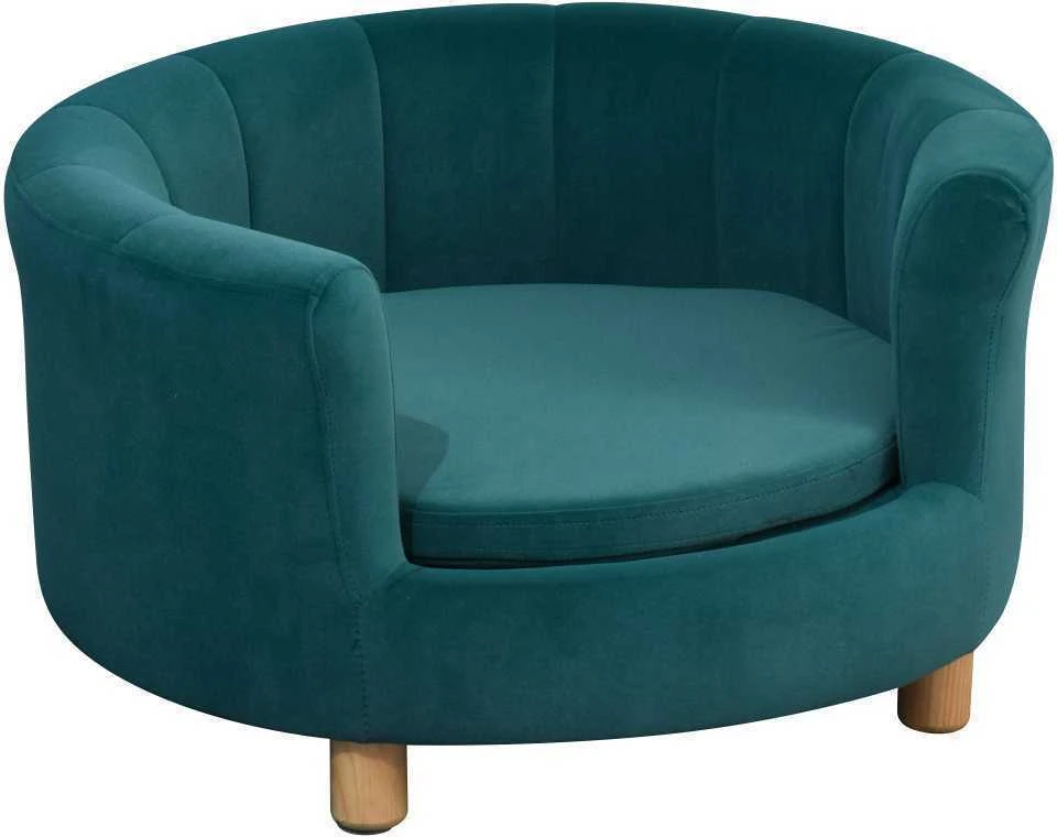 PawHut šunų guolis – elegantiška šunų sofa su minkštu užvalkalu ir medinėmis kojelėmis, 65x64x37 cm