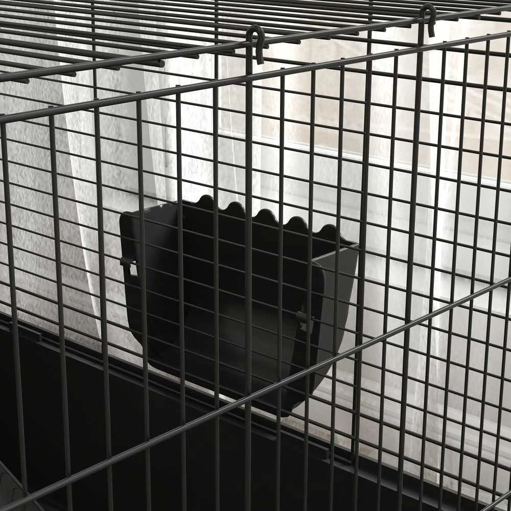 PawHut narvas smulkiesiems gyvūnams, aptvaras su gertuve, maisto dubenėliu, graužikų narvas su šėrykla, priedai, jūrų kiaulyčių narvas smulkiesiems gyvūnams, plieno, juodas