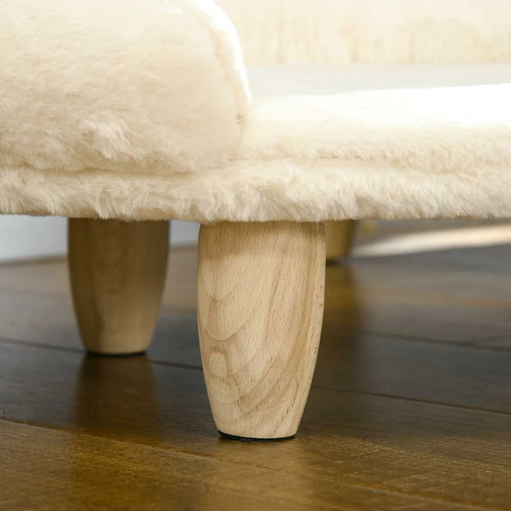 PawHut patogi gyvūnų sofa, paaukštintas dizainas, šunų sofa, kačių sofa, medinės kojelės, flanelė, kreminė, 47x40x20 cm