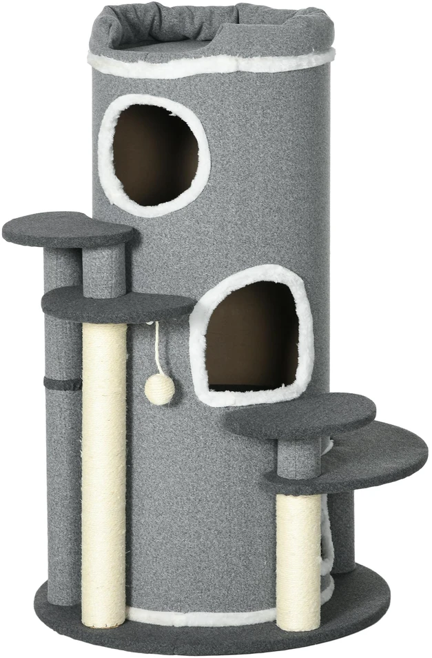 PawHut kačių draskyklė 99 cm su katės guoliu, žaidimų kamuoliuku ir platformomis