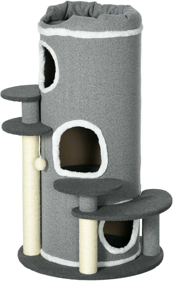 PawHut kačių draskyklė 99 cm su katės guoliu, žaidimų kamuoliuku ir platformomis