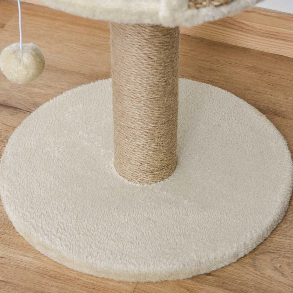 PawHut mažas draskyklė katėms, 49 cm, draskyklė su žaisliuku, gultu, laipynė katėms iki 4kg, baldai katėms, džiutas, kavos spalvos