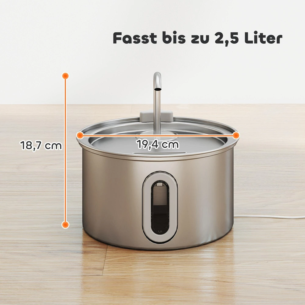 PawHut kačių fontanas 2,5 l, gertuvė katėms su tylia pompa, LED, aktyvuotos anglies filtras, 19,4 x 19,4 x 18,7 cm