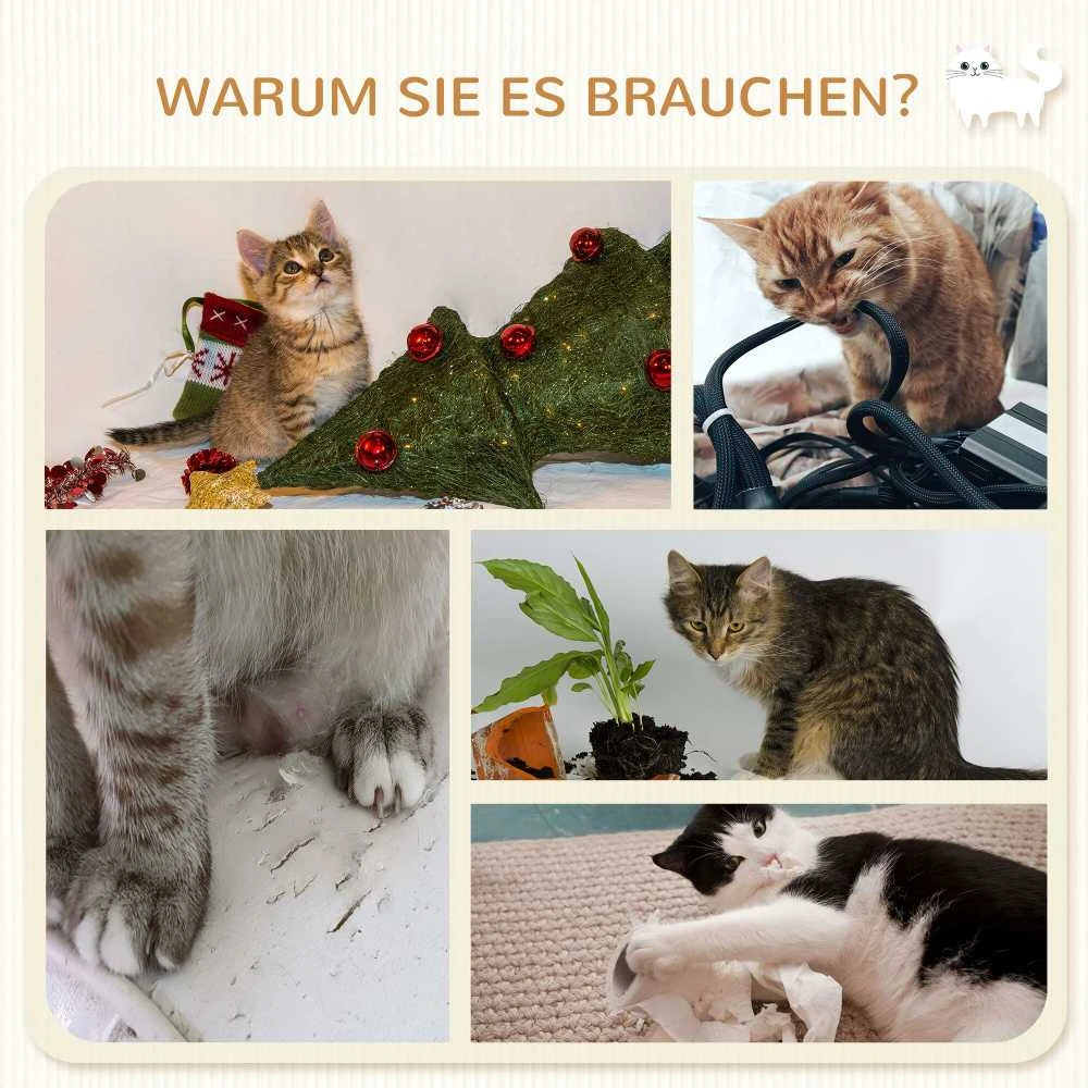 PawHut kačių laipiojimo sienelė, 5 dalių rinkinys su laipteliais, 2 draskyklėmis, platformomis, hamaku, pliušinė