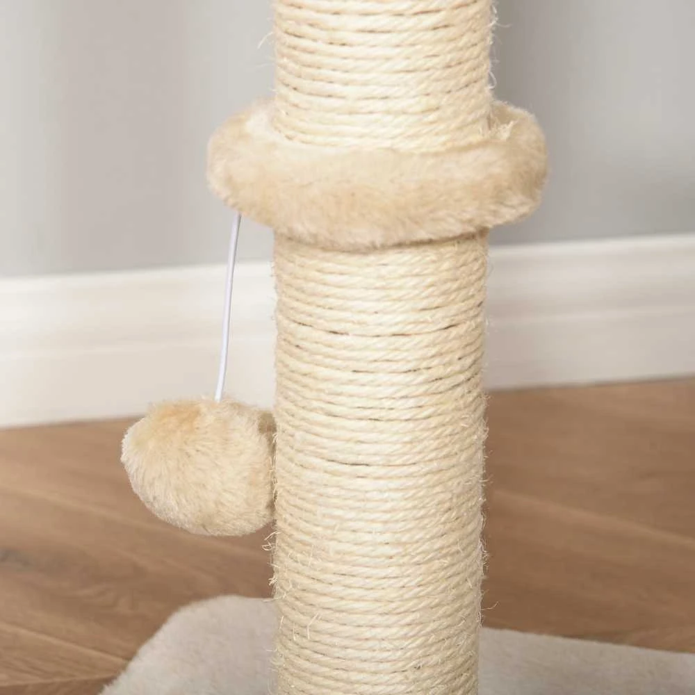 "PawHut" kačių medis, draskymo stovas, kačių baldai su urvu, kamuoliukas-žaislas, sizalis, minkštas pliušas, smėlio spalvos, aukštis 100 cm