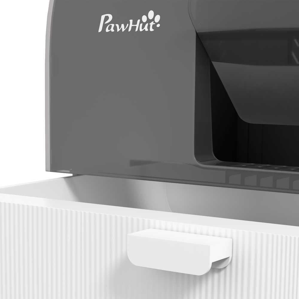 "PawHut" kačių tualeto dėžutės tualeto dangtis iki 5kg kačių tualeto dėžutės dangtis semtuvėlis ištraukiamas lovelis kačių kraiko kilimėlis plastikinis pilkas 43x44x47 cm