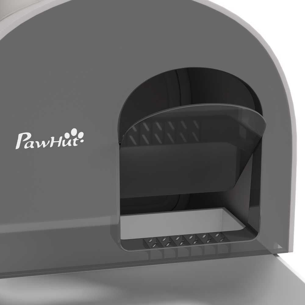"PawHut" kačių tualeto dėžutės tualeto dangtis iki 5kg kačių tualeto dėžutės dangtis semtuvėlis ištraukiamas lovelis kačių kraiko kilimėlis plastikinis pilkas 43x44x47 cm