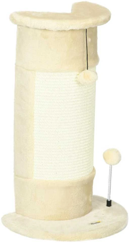 PawHut kampinis draskyklės stulpas 58 cm, draskyklė katėms su draskymo kamuoliuku, iš sizalio, kreminės baltos spalvos