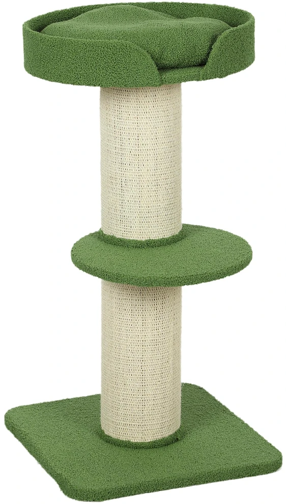 PawHut katės draskyklė, 91 cm, su guoliu, platforma, avies vilna, žalia