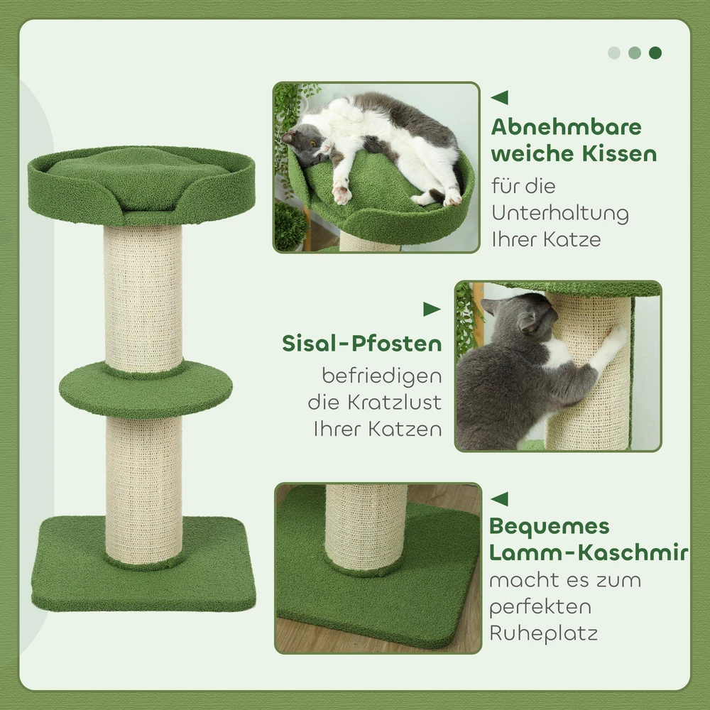 PawHut katės draskyklė, 91 cm, su guoliu, platforma, avies vilna, žalia