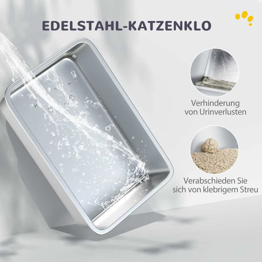 PawHut kačių tualetas, uždaras kačių tualetas, nerūdijančio plieno vonelė, integruotas kraiko filtras, su kraiko semtuvėliu, katėms iki 6kg, baltas