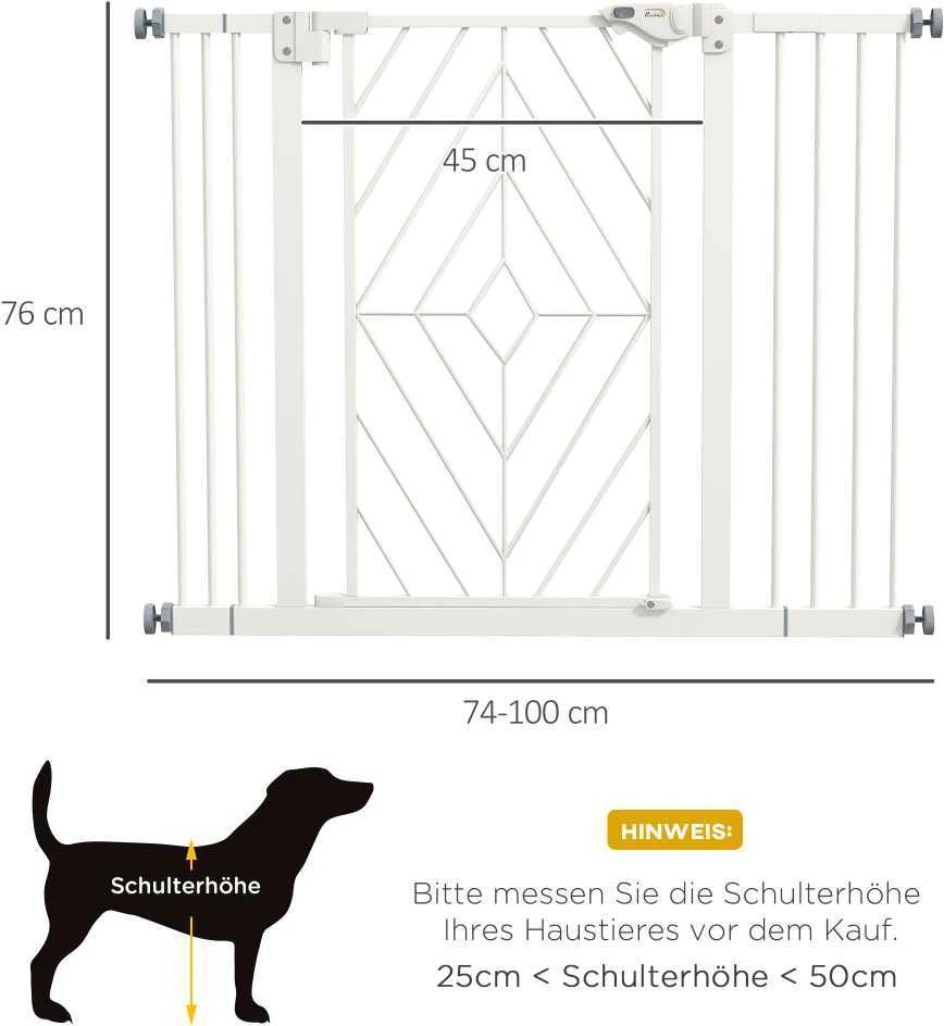PawHut apsauginiai varteliai šunims, automatinės durys, be gręžimo, 74–100 cm, balti