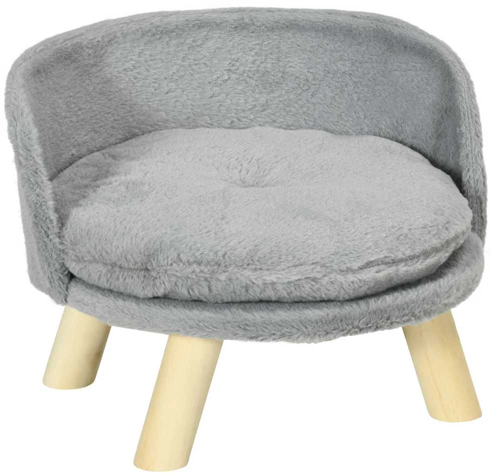 PawHut šunų ir kačių guolis, šunų sofa su neslidžiomis medinėmis kojelėmis ir pagalvėle, naudojimui patalpose, pilka, 40,5x40,5x33 cm