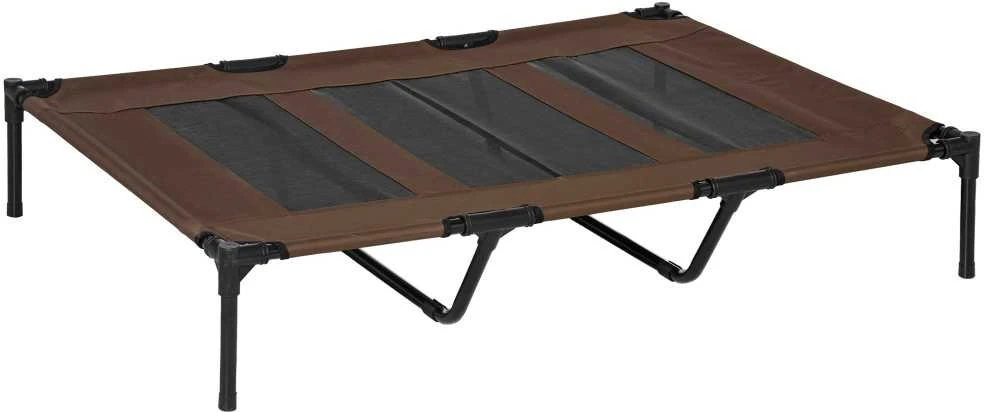 PawHut šunų gultas, lauko gultas šunims ir katėms, naminių gyvūnėlių lova, metalinis rėmas, Oksfordo audinys, kavos rudos spalvos, 122 x 92 x 23 cm