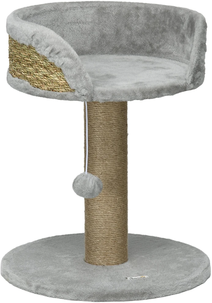 PawHut mažas draskyklė, 49 cm kačių draskyklė, kačių medis su žaisliniu kamuoliuku, gulėjimo vieta, laipynė katėms iki 4kg, baldai katėms, džiutas, pilka