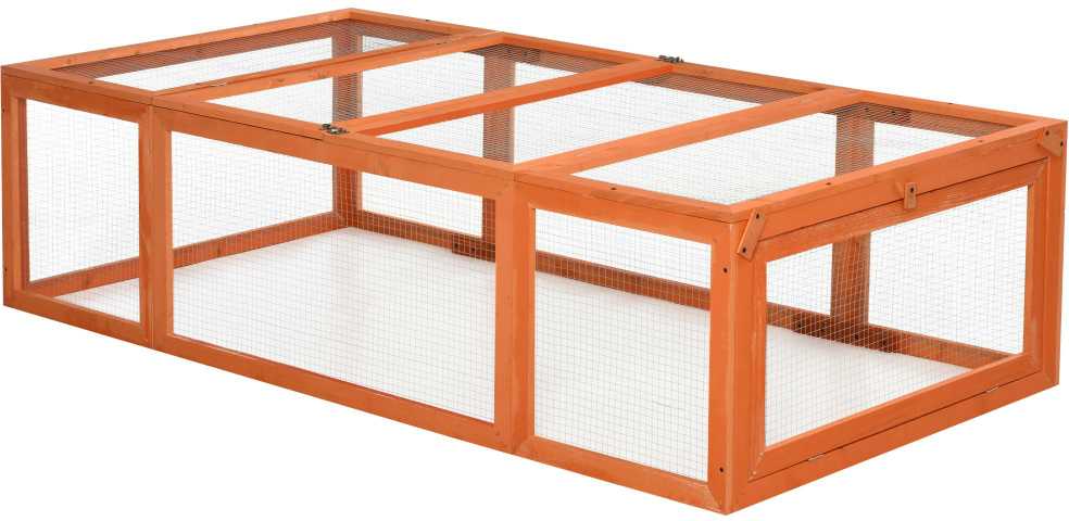 PawHut mažų gyvūnų narvelis 180 x 90 x 48 cm su aptvaru, daugiafunkcis, eglės mediena, oranžinis