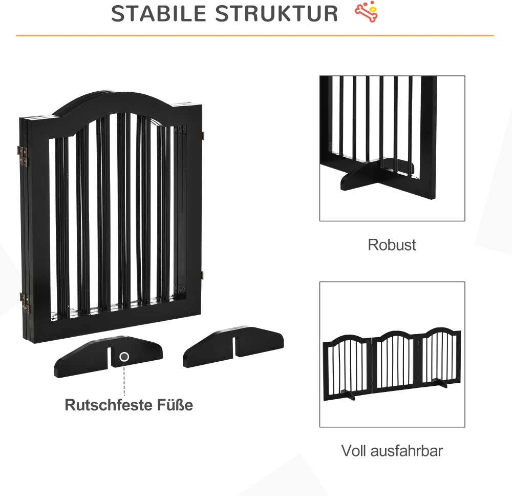 PawHut šunų apsauginiai varteliai, konfigūruojami, 3 dalių su dviem atraminėmis kojomis, stabilūs, sulankstomi, MDF, juodi, 154,5x29,5x61 cm