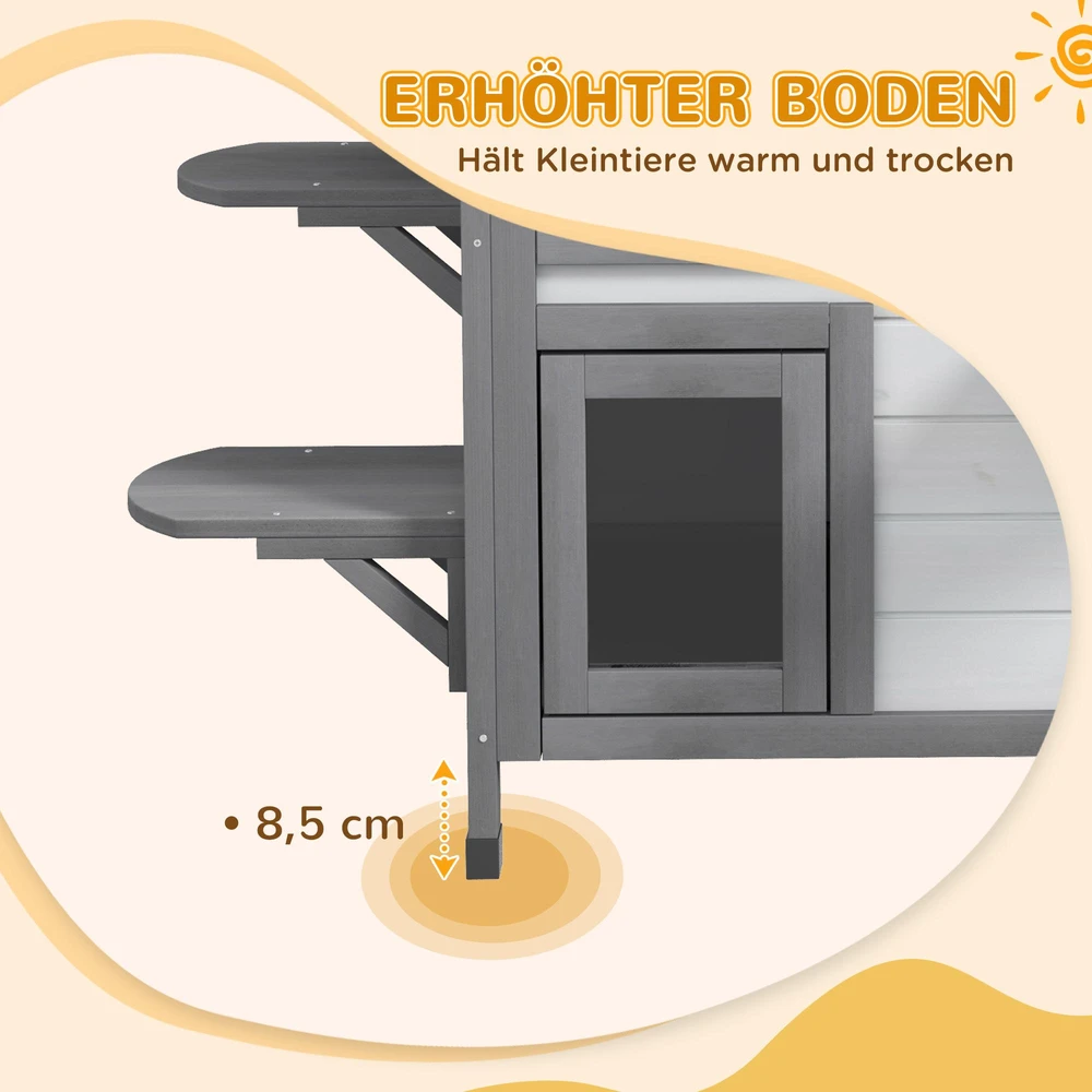 PawHut medinis kačių namelis, lauko būdelė katėms su laiptais, 2 aukštų, namelis mažiems gyvūnams iki 4,5kg, baltas, 78 x 55,5 x 91 cm