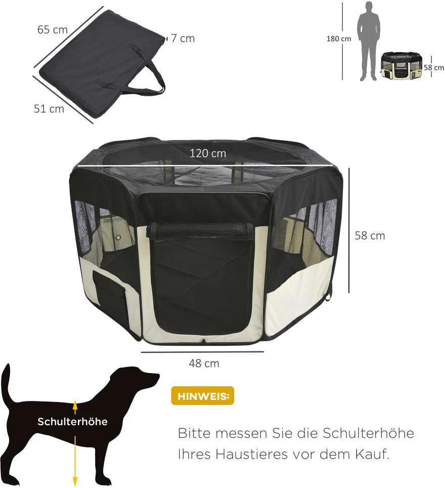 PawHut šuniukų aptvaras, 600D Oksfordo audinys, Ø120xH58cm, juodas