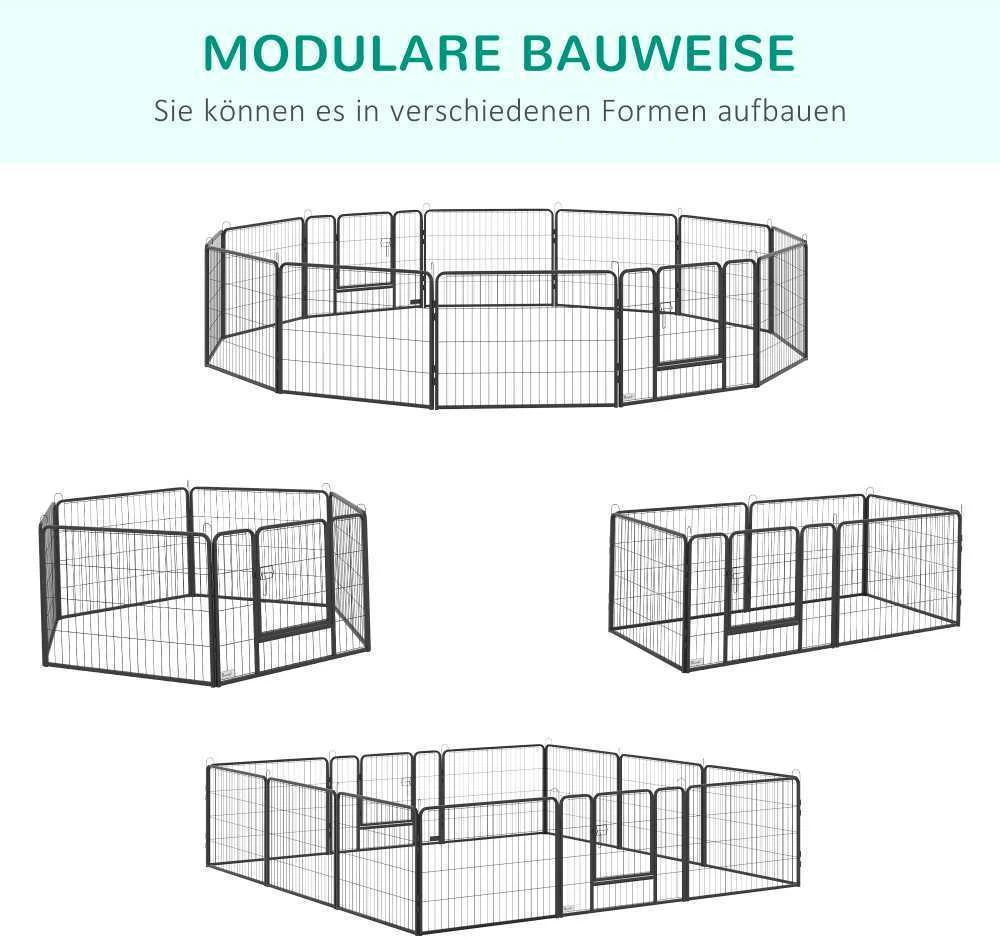 PawHut aptvaras, 60 cm aukščio šuniukų voljeras su durelėmis, 12 dalių, šunų maniežas laukui, plieno, juodas
