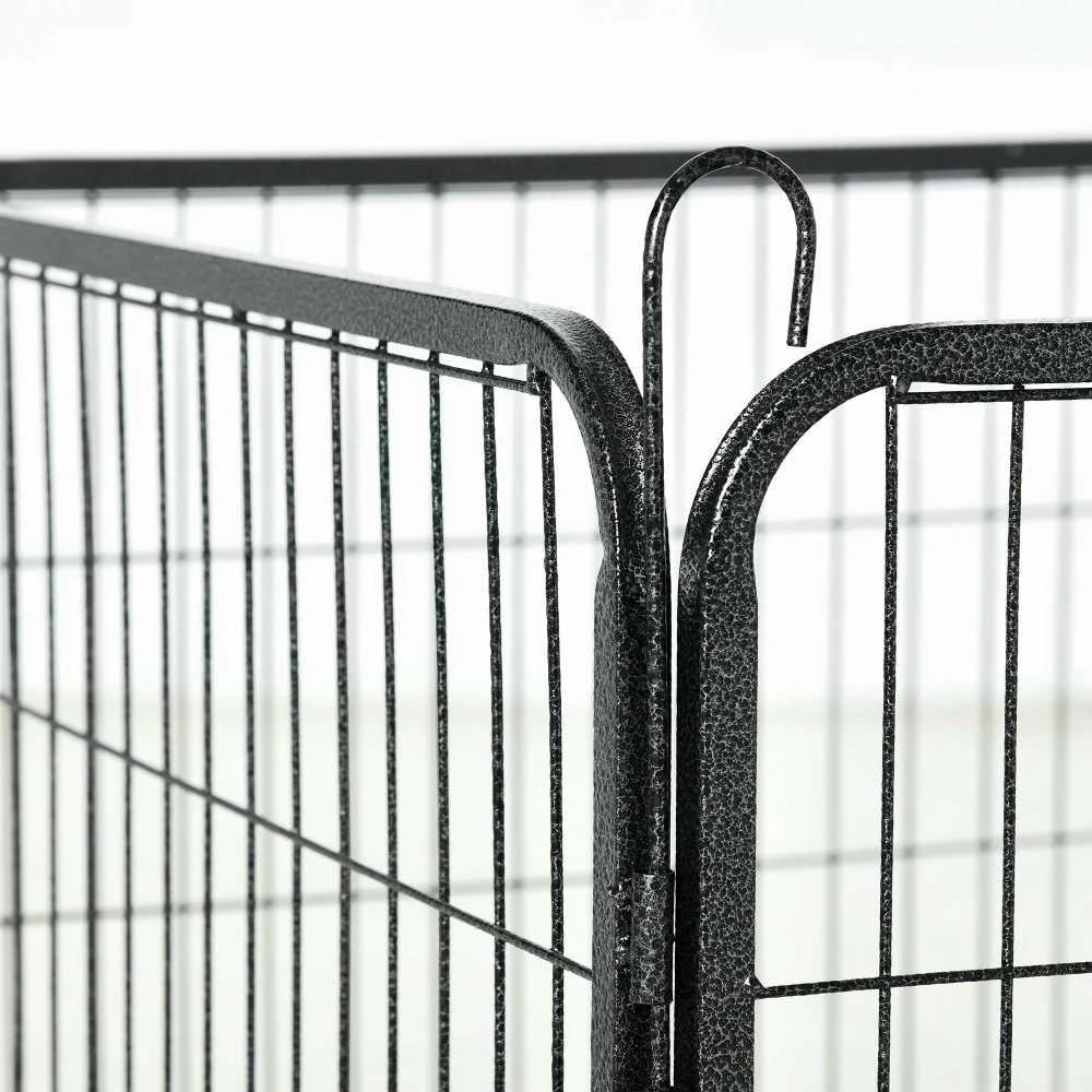 PawHut aptvaras, 60 cm aukščio šuniukų voljeras su durelėmis, 12 dalių, šunų maniežas laukui, plieno, juodas