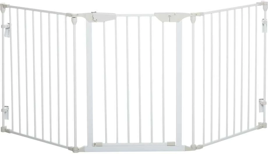 PawHut šunų atitvėrimo varteliai, apsauginė tvorelė, 3 elementai su saugos durimis, metalas/plastikas, balta, 180 x 3 x 74,5 cm