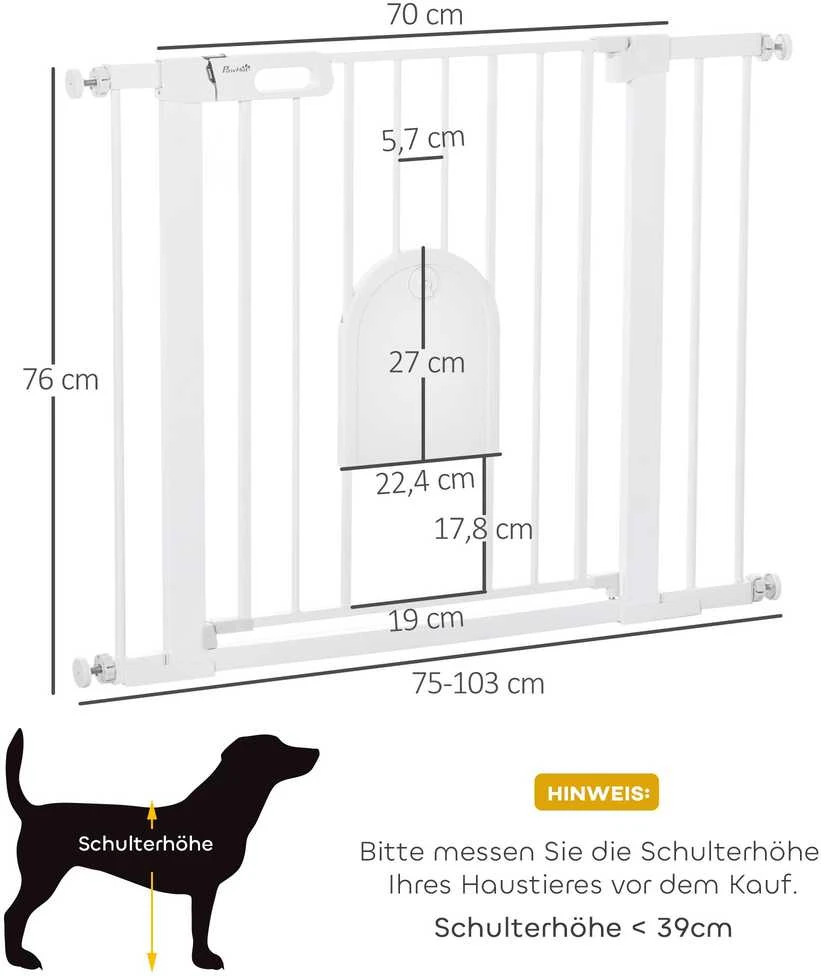PawHut reguliuojami apsauginiai varteliai augintiniams su mažomis durelėmis, plienas, plastikas, balti