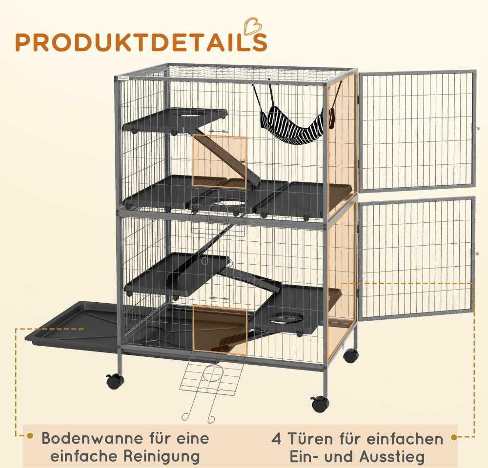 "Pawhut" narvas graužikams Daugiafunkcinis 4 platformos 3 rampos 4 durys Matmenys 80L x 52W x 128H cm Plieninis pilkas sidabrinis juodas