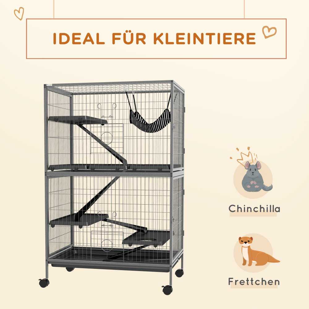 "Pawhut" narvas graužikams Daugiafunkcinis 4 platformos 3 rampos 4 durys Matmenys 80L x 52W x 128H cm Plieninis pilkas sidabrinis juodas