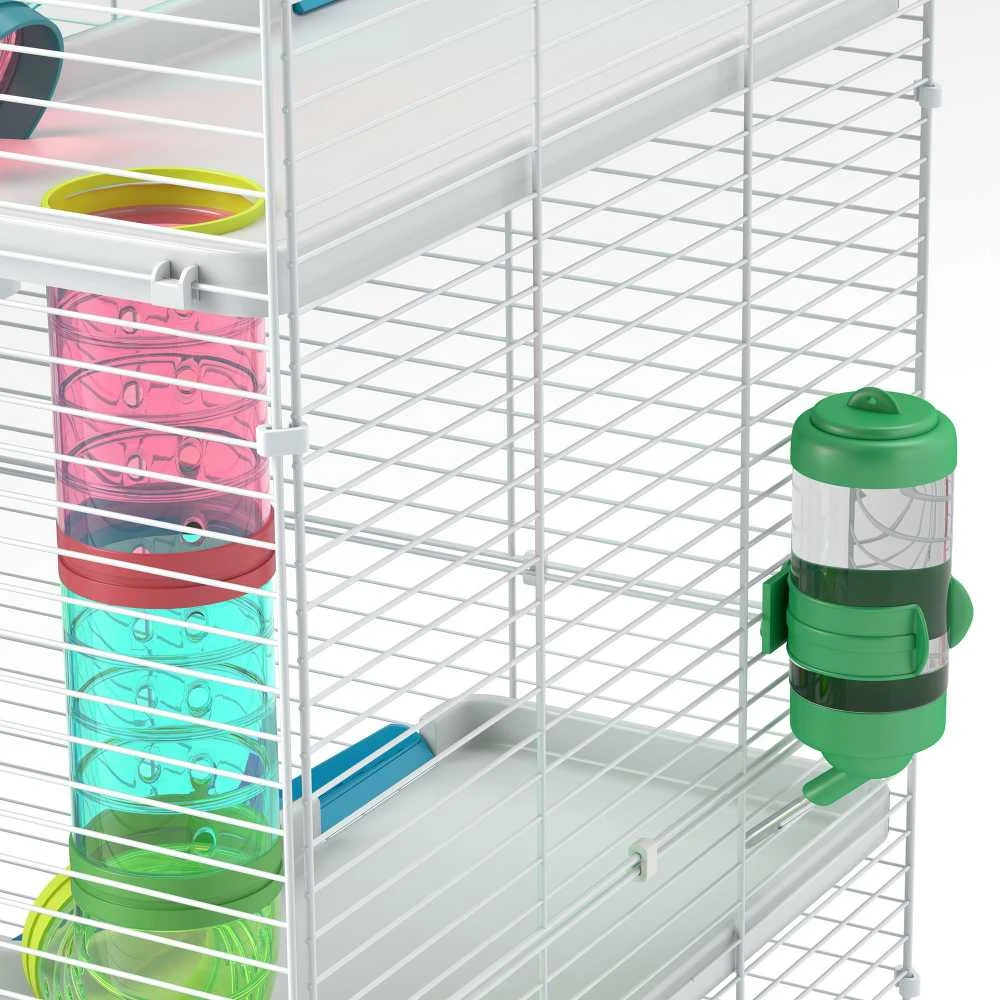 PawHut hamsterio narvas, 6 aukštų narvas smulkiems gyvūnams su vamzdžiais, tuneliais, nameliu, bėgimo rateliu, dubenėliu, gertuve, rampomis, skirtas nykštukiniams žiurkėnams ir smiltpelėms, 58 x 36 x 81 cm, šviesiai mėlynas