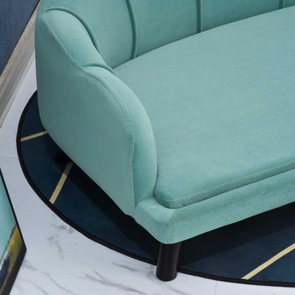 PawHut šunų sofa su atlošu ir medinėmis kojelėmis, minkštas apmušalas, naminių gyvūnų sofa, žalia, 98,5x60,5x35,5 cm