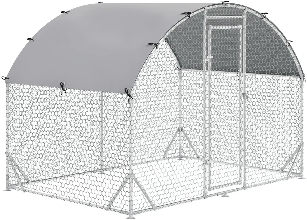 PawHut plieno vištidės voljeras, 280 x 190 x 197 cm vištidės narvas su UV spinduliams atspariu stogu, durelėmis, vištidė 4–6 vištoms, smulkiems gyvūnams, sidabrinė