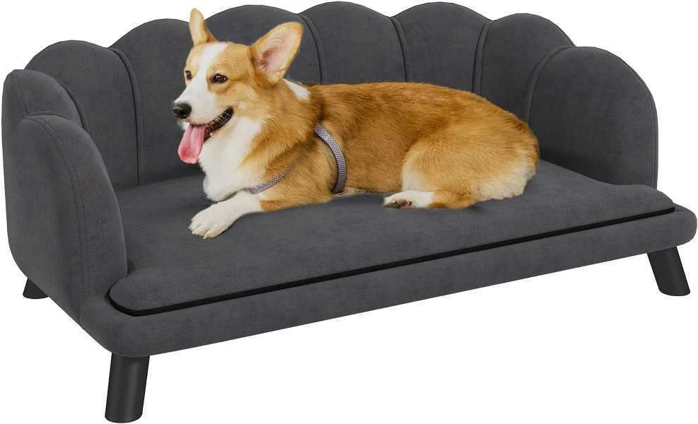 Prabangi PawHut šunų sofa su atlošu ir medinėmis kojelėmis, tamsiai pilka, 98,5x60,5x35,5 cm