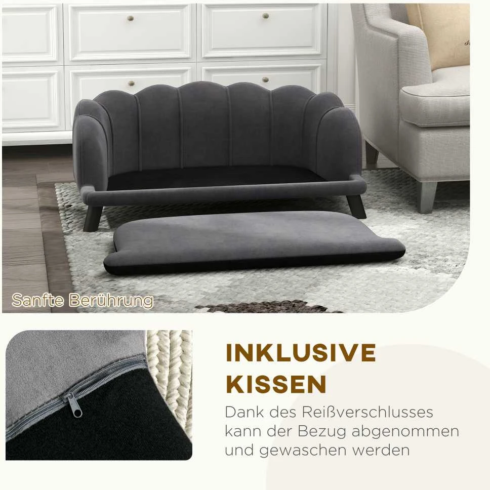 Prabangi PawHut šunų sofa su atlošu ir medinėmis kojelėmis, tamsiai pilka, 98,5x60,5x35,5 cm