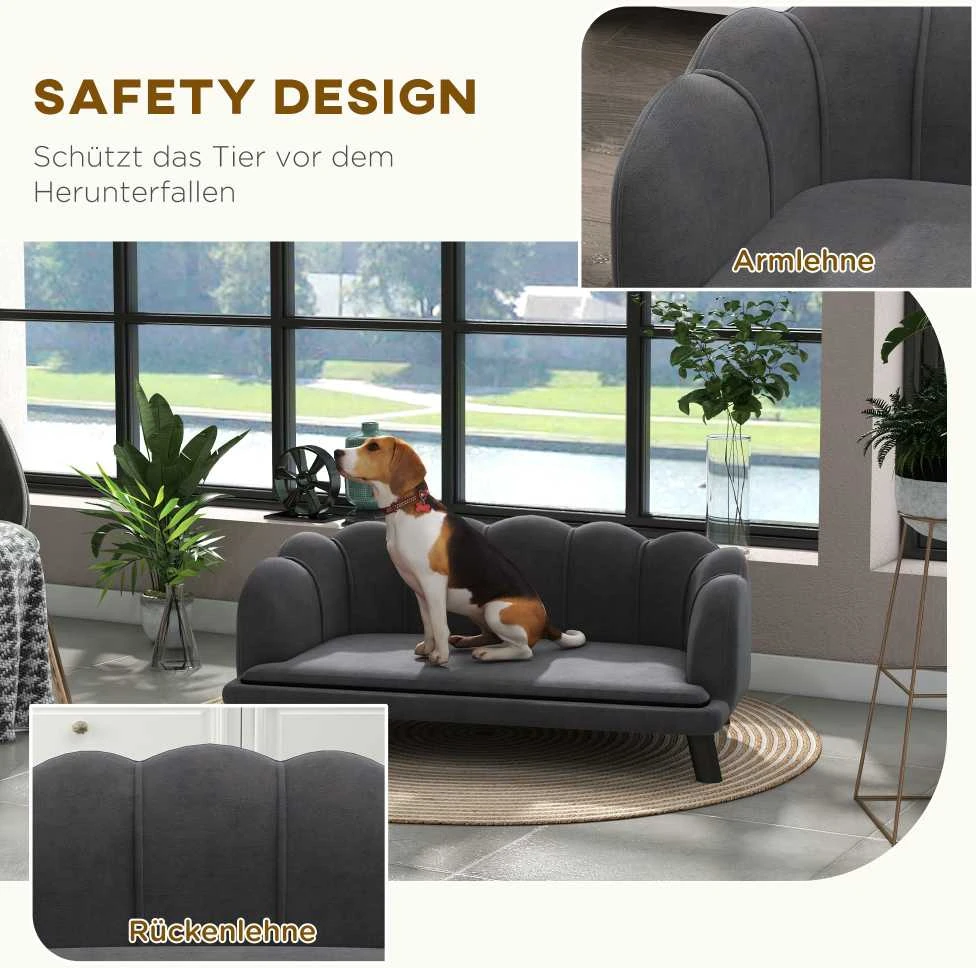 Prabangi PawHut šunų sofa su atlošu ir medinėmis kojelėmis, tamsiai pilka, 98,5x60,5x35,5 cm