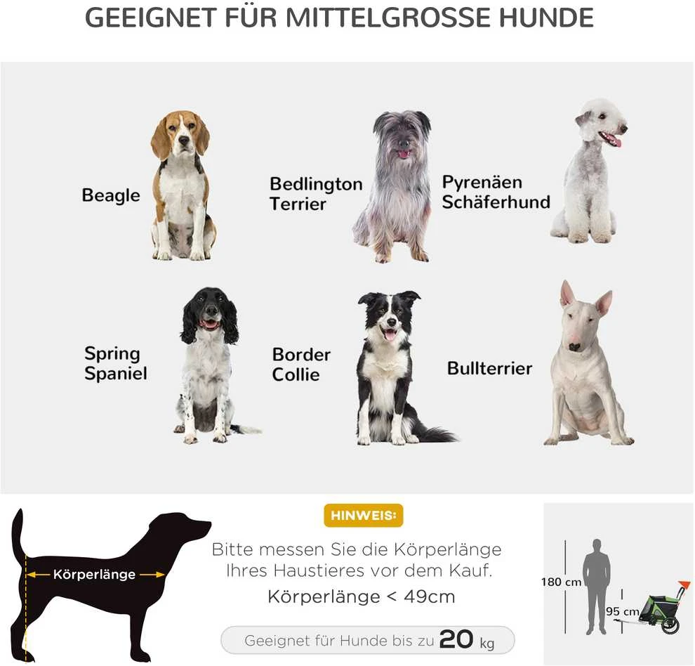 PawHut 2in1 šunų priekaba, šunų vežimėlis, dviračio priekaba šunims, su saugos pavadėliu, atšvaitais, iki 20 kg, Oxford, žalia