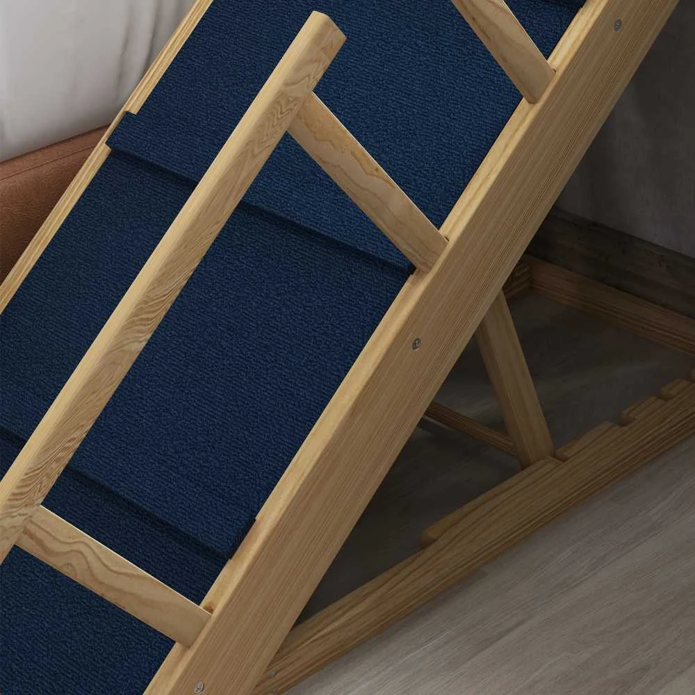 PawHut sulankstoma šunų rampa, naminių gyvūnų rampa su nuimamais turėklais, neslystanti pagalbinė priemonė įlipti augintiniams iki 40 kg, 85 x 40 x 78,5 cm, natūrali spalva | Aosom
