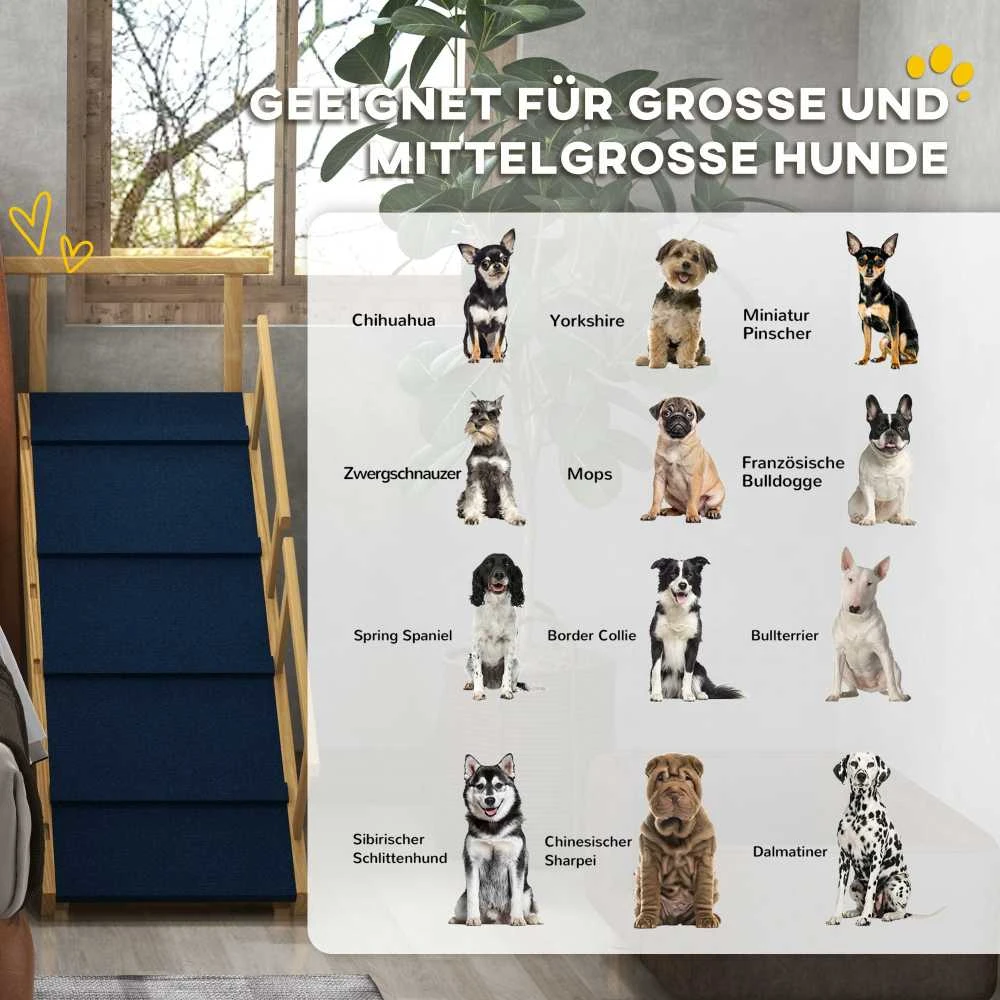 PawHut sulankstoma šunų rampa, naminių gyvūnų rampa su nuimamais turėklais, neslystanti pagalbinė priemonė įlipti augintiniams iki 40 kg, 85 x 40 x 78,5 cm, natūrali spalva | Aosom