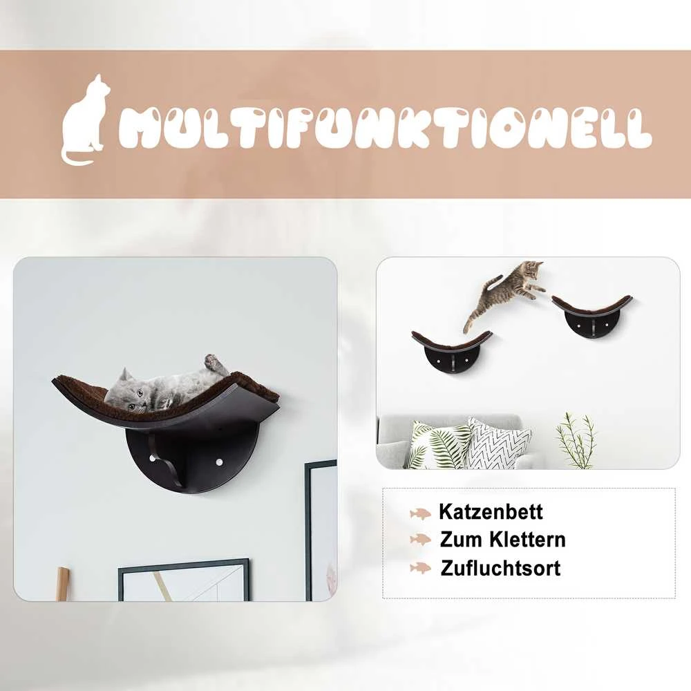 „PawHut“ katės guolis, montuojamas ant sienos, patogi sieninė gultvietė katėms su pliušiniu apmušalu, MDF, paprastas montavimas, ruda, 41x28x21 cm