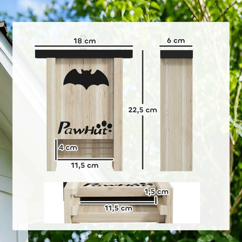 PawHut šikšnosparnių namelių rinkinys (3 vnt.), šikšnosparnių namelis, inkilas šikšnosparniams, pakabinama dėžutė šikšnosparniams sodams, vaismedžių sodams, ūkiams, eglės mediena, 18 x 6 x 22,5 cm, natūrali