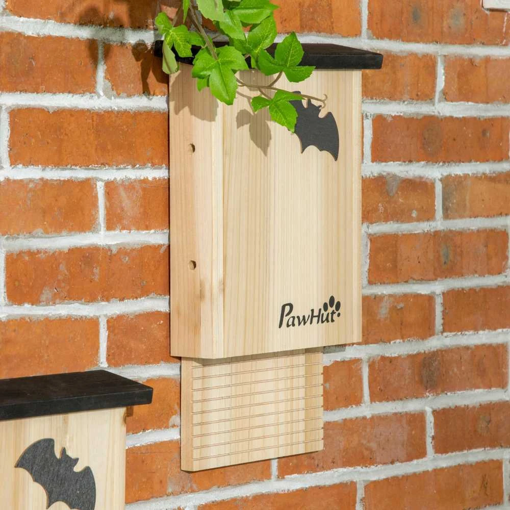 PawHut šikšnosparnių namelių rinkinys, 3 vnt., šikšnosparnių inkilas, kabinamas šikšnosparnių namelis vasarai ir žiemai, eglės mediena, natūralus