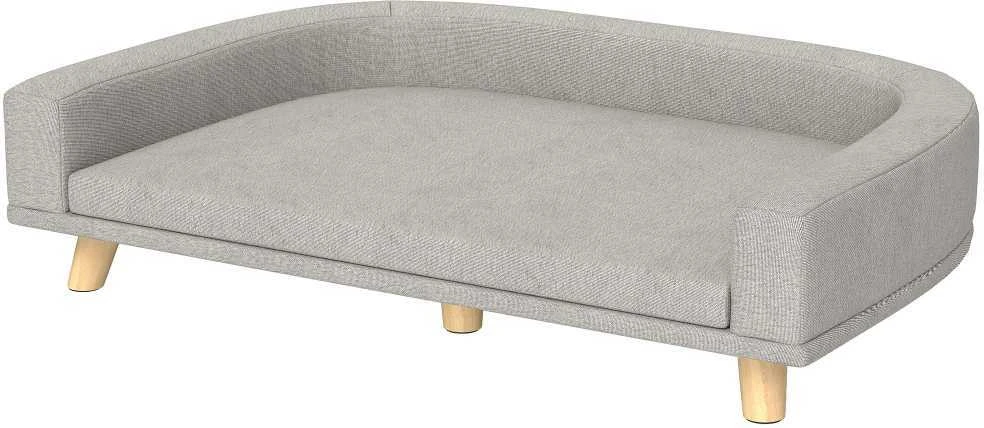 PawHut šunų sofa, naminių gyvūnėlių sofa, kačių sofa su pagalve, šunų lova dideliems šunims, šunų gultas su paaukštintu dizainu, šunų fotelis su medinėmis kojelėmis, pilka, 98 x 67 x 25 cm