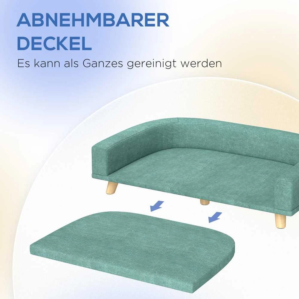 PawHut šunų sofa, patogi sofa augintiniams su pagalve, ideali dideliems šunims, pakeltas dizainas, medinės kojelės, žalia, 98x67x25 cm