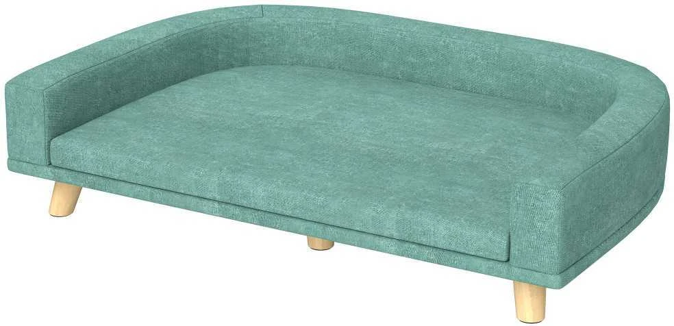 PawHut šunų sofa, patogi sofa augintiniams su pagalve, ideali dideliems šunims, pakeltas dizainas, medinės kojelės, žalia, 98x67x25 cm