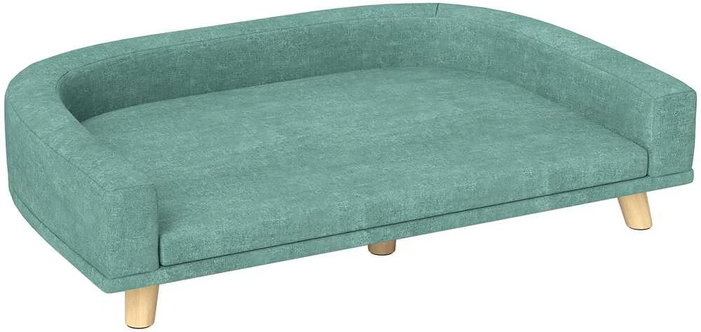 PawHut šunų sofa, patogi sofa augintiniams su pagalve, ideali dideliems šunims, pakeltas dizainas, medinės kojelės, žalia, 98x67x25 cm