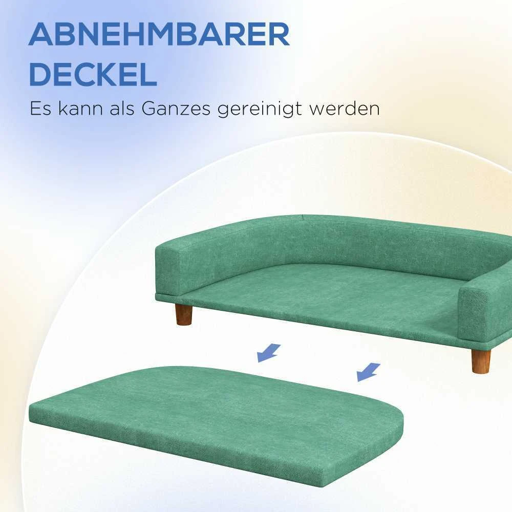 PawHut šunų sofa, patogi sofa augintiniams su pagalve, ideali dideliems šunims, pakeltas dizainas, medinės kojelės, žalia, 98x67x25 cm